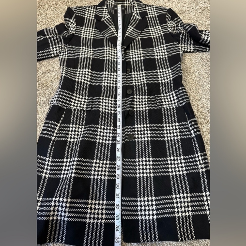 White Plaid Midi Coat Sz 8 - Picture 7 of 8